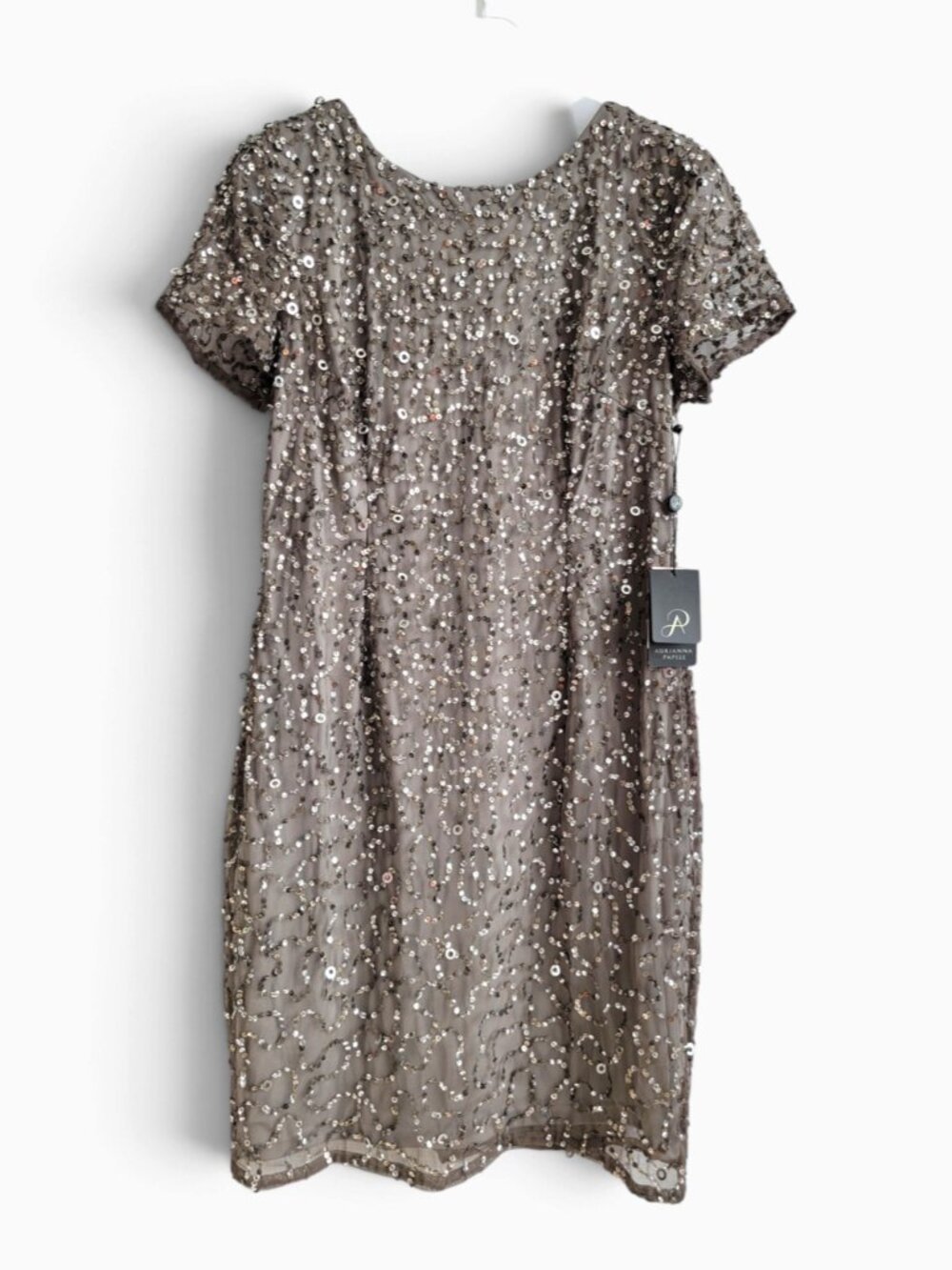 Adrianna Papell NWT Beaded Sequin Cocktail Dress Gray Silver Sz 14